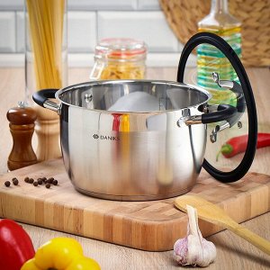 Кастрюля нержавеющая сталь, 4.9 л, с крышкой, крышка стекло, Daniks, Орландо, GS-01435-22CA, индукция