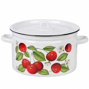 Кастрюля эмалированная сталь, 7 л, с крышкой, крышка сталь, цилиндрическая, СтальЭмаль, Вишня ягоды, 1с18с, индукция