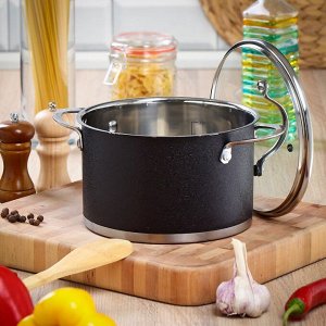 Кастрюля нержавеющая сталь, 3.9 л, с крышкой, крышка стекло, Daniks, Денвер, GS-01337-20CA, индукция