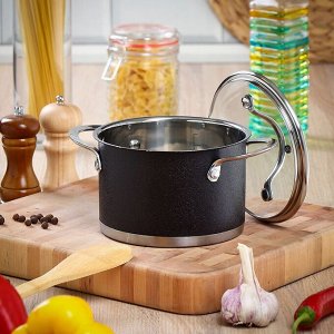 Кастрюля нержавеющая сталь, 2.1 л, с крышкой, крышка стекло, Daniks, Денвер, GS-01337-16CA, индукция