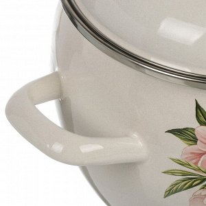 Кастрюля эмалированная сталь, 3.5 л, с крышкой, крышка сталь, полусфера, ЛЗЭП, Букет пионов, С-4213АП2/4Жм, индукция