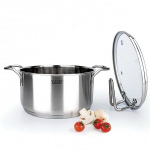 Кастрюля нержавеющая сталь, 3 л, с крышкой, крышка стекло, Taller, Инесс, TR-17257, индукция