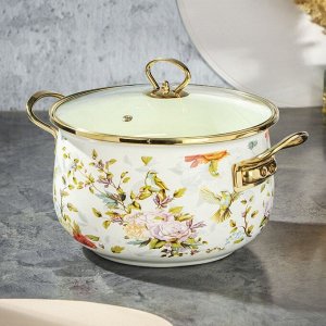 Кастрюля эмалированная сталь, 5.5 л, крышка стекло, Daniks, Elisa, Y4-8962, индукция
