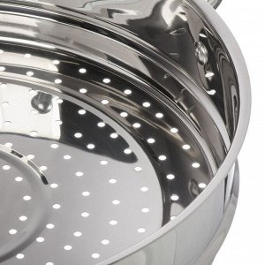 Мантоварка нержавеющая сталь, 28 см, 9.8 л, 4 секции, Daniks, крышка стекло, индукция, металлические ручки, GS-01372-284ST