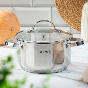 Кастрюля нержавеющая сталь, 3.6 л, с крышкой, крышка стекло, Daniks, Элегант, GS-01338-20CA-2, индукция
