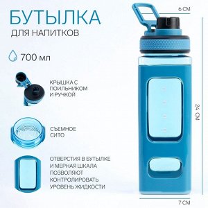 Спортивная бутылка для воды "Гава", 700 мл, 24 x 7 см, синяя