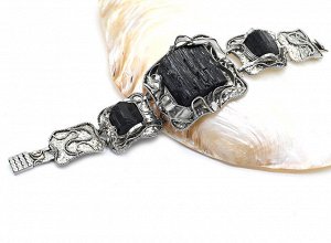 Браслет из турмалина шерл, 19 см.