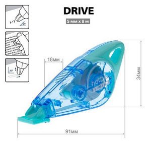 Корректор-лента 5 мм х 8 м DRIVE в пакете с европодвесом (089173) Хатбер