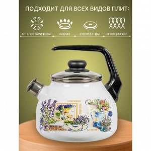 Чайник сталь, эмалированное покрытие, 3 л, со свистком, ручка консольная, СтальЭмаль, Горная лаванда, индукция, 4с209я