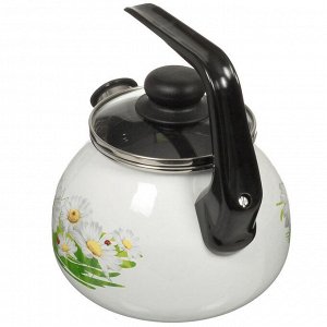 Чайник сталь, эмалированное покрытие, 2 л, со свистком, ручка консольная, СтальЭмаль, Ромашки лето, индукция, 4с210я