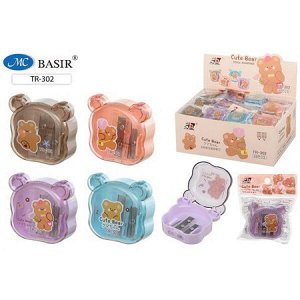 Точилка пластиковая двойная "МИШКА" 5х4,5 см TR-302 Basir