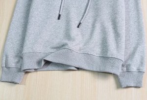 Костюм хлопковый: толстовка с капюшоном + прямые брюки, пояс на резинке, серый