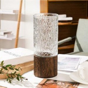 Ваза для цветов h 250 mm., стекло, дерево, WOOD
