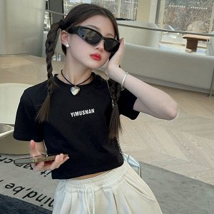 Футболка укороченная для девочки с принтом