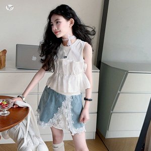 Костюм для девочки (майка+юбка) с кружевными вставками