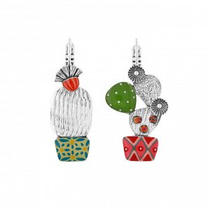 Серьги TARATATA, Cactus, асимметричные, с цветной смолой и стеклянными бусинами, TT-E25-05748-10M (серебристый)