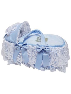 Люлька-переноска для новорожденного "Императрица" (голубая с белым кружевом и стразами)