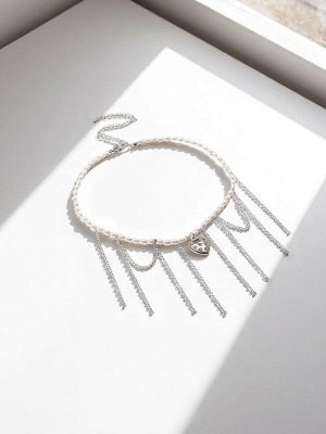 Колье «Акцент» сердце со стразами, многослойное, белое в серебре