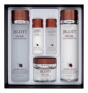 Набор для комплексного ухода за кожей лица на основе экстракта улитки, 	Jigott Snail Essence Moisture Skin Care 3Set