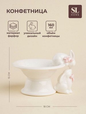 Конфетница SL Home «Лесные кролики», 160 мл, 18x15x13 см, фарфор, белая