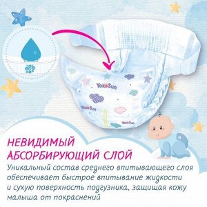 Детские одноразовые подгузники с маркировкой "YokoSun" размер NB (2-5 кг) 34 шт/8