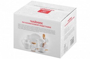 Чайник 900 мл с деревянной подставкой "Розы", размеры 21,5x13,5x14,5 см