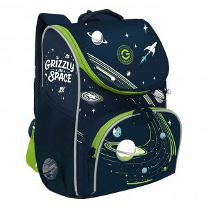 Ранец школьный GRIZZLY суперлегкий с анатомической спинкой, на ножках, с мешком для обуви, для мальчика