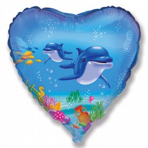 Фольга шар Сердце Счастливый дельфин 18"/45 см 1 шт Испания