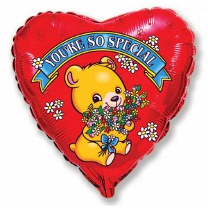 Фольга шар Сердце Влюбленные Мишка с цветами 18"/45 см 1шт Испания