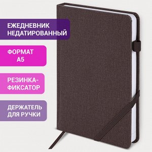 Ежедневник недатированный А5 Finest, под кожу, резинка, 136 л., коричневый