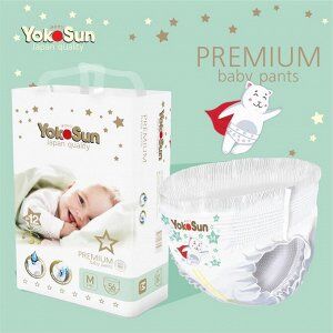 Детские одноразовые подгузники-трусики "YokoSun" PREMIUM размер М (6-10кг.) 56 ШТ.