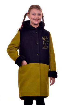 Пальто Цвет: Зеленый Материал: Вареная шерсть Описание: Утепленное пальто для девочки с вышивкой. Ткань верха - Вареная шерсть (65% шерсть + 35% п/э), подклад - 100%п/э, утеплитель синтепон 100 гр.