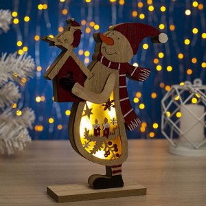 Luazon Lighting Фигура дерев. &quot;Снеговик&quot;, 21х11х5 см, АА*2 (не в компл.), 4 LED, ТЁПЛОЕ БЕЛОЕ