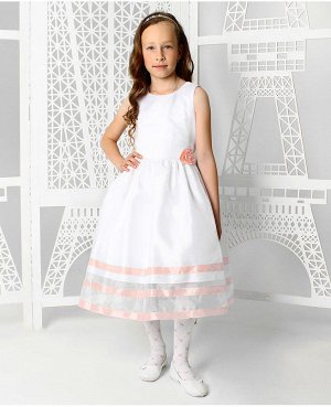 Белое платье для девочки с персиковыми лентами Цвет: белый