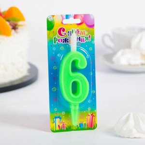 Свеча для торта цифра "Классика" "6" зелёная