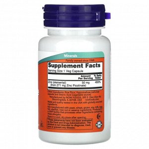 Цинк NOW Zinc Picolinate 50мг - 30 капс