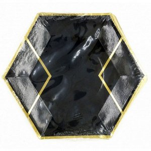 Тарелка бумага Шестиугольник набор 10 шт 20 см цвет черный