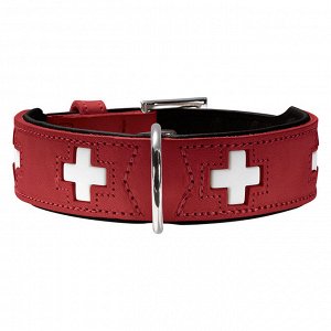 Hunter ошейник для собак Swiss 37 (30-34 см) кожа красный / черный