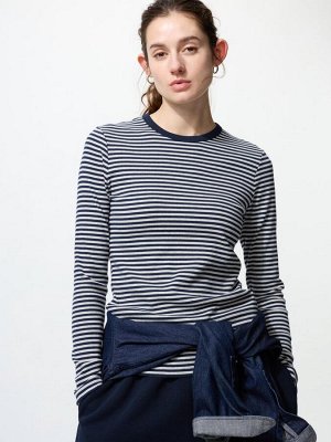 UNIQLO - полосатый лонгслив в рубчик с удлинённым силуэтом и полоской - 69 NAVY