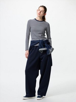 UNIQLO - полосатый лонгслив в рубчик с удлинённым силуэтом и полоской - 69 NAVY