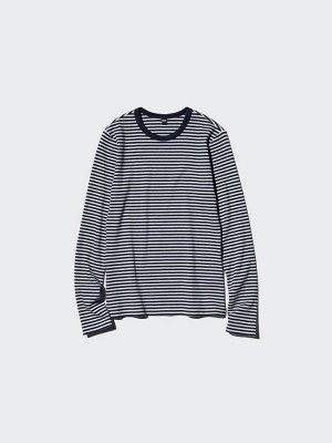 UNIQLO - полосатый лонгслив в рубчик с удлинённым силуэтом и полоской - 69 NAVY