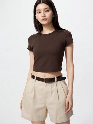 UNIQLO AIRism - мягкая укороченная футболка - 38 DARKBROWN
