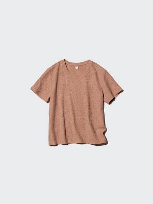 UNIQLO - однотонная футболка из жатого трикотажа - 34 BROWN