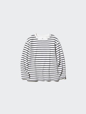 UNIQLO AIRism - полосатая детская кофта с круглым вырезом - 31 BEIGE