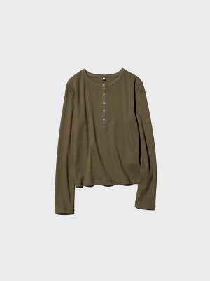 UNIQLO - хлопковая кофта Henley - 01 OFFWHITE