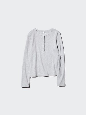 UNIQLO - хлопковая кофта Henley - 02 LIGHTGRAY