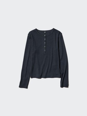 UNIQLO - хлопковая кофта Henley - 09 BLACK