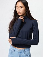 UNIQLO AIRism - мягкий лонгслив с молнией и защитой от солнца UPF50+ - 69 NAVY