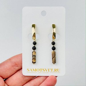 Серьги из золотистого Обсидиана и песочной Яшмы