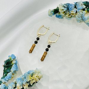 Серьги из золотистого Обсидиана и песочной Яшмы